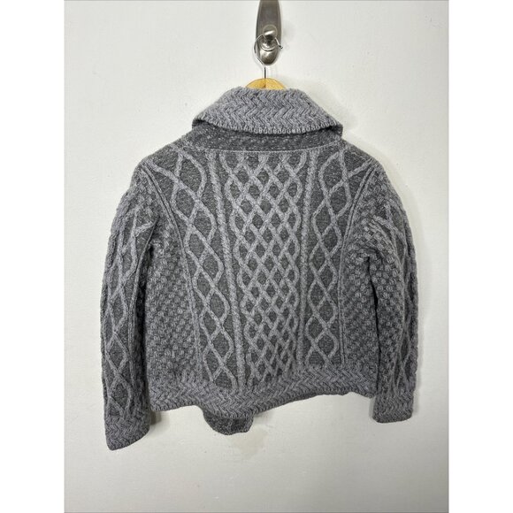 Aran Sweater Market Women M Gray Cable Knit Mock Neck Nordic Cardigan Ireland - Picture 6 of 7